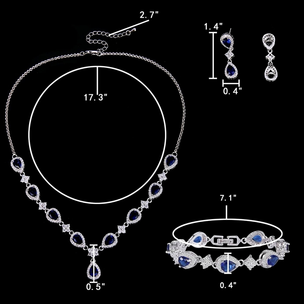 Women's Silver Tone CZ Teardrop Flower V-Necklace Sets - Picture 6 of 6